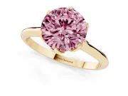 Fancy Pink Round Cut Diamond Solitaire Cathedral Ring Set in Yellow gold with Prong Setting