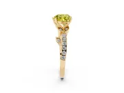 Fancy Yellow Heart Cut Diamond Solitaire Leaf-Inspired Ring Set in Yellow gold with Pavé Band and Prong Setting