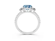 Fancy Blue Heart Cut Diamond Three-Stone Ring Set in Platinum with Pavé Band and Graduated Sides