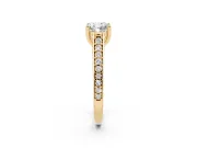Cushion Cut Graduated Pave Cathedral Engagement Ring Setting | Scroll Cut-Outs | Yellow Gold