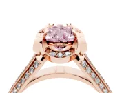 Fancy Pink Pear Cut Diamond Pavé Split Shank Solitaire Ring Set in Rose gold with Prong Setting