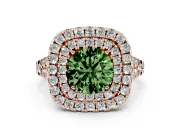 Round Halo Split Shank Engagement Ring Setting for a Fancy Green Lab-Grown Diamond | Pavé Strands | Rose Gold