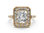 Radiant Cut Halo Engagement Ring Setting | Polished Halo Rim | Yellow Gold