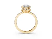 Cushion Cut Diamond Halo Pavé Band Ring Set in Yellow gold with Prong-Held Center