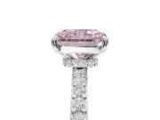 Radiant Cut Hidden Halo Engagement Ring Setting for a Fancy Pink Lab-Grown Diamond | Pavé Band | White Gold
