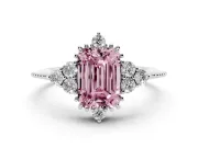 Emerald Cut Cluster Engagement Ring Setting for a Fancy Pink Lab-Grown Diamond | Sterling Silver