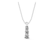 Round Lab-Grown Diamond Three-Stone Vertical Pendant Necklace | Shared Prongs | White Gold