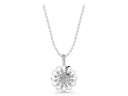 Round Lab-Grown Diamond Floral Cluster Pendant Necklace | Open Petal Frame | White Gold