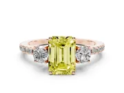 Emerald Cut Three Stone Engagement Ring Setting for a Fancy Yellow Lab-Grown Diamond | Pave Shoulders | Rose Gold
