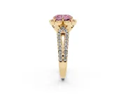 Radiant Cut Floral Halo Engagement Ring Setting for a Fancy Pink Lab-Grown Diamond | Pavé Split Shank | Yellow Gold