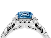 Cushion Cut Leaf Halo Engagement Ring Setting for a Fancy Blue Lab-Grown Diamond | Bezel Accents | White Gold