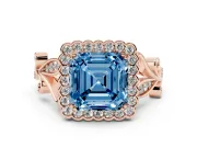 Asscher Cut Leaf Halo Engagement Ring Setting for a Fancy Blue Lab-Grown Diamond | Rose Gold