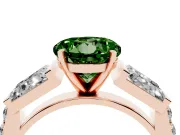Fancy Green Round Cut Diamond Engagement Ring Set in Rose gold with Baguette Side Stones and Channel Set Band