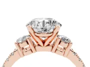 Three-Stone Round Cut Diamond Pavé Band Ring Set in Rose gold with Prong Setting