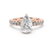 Pear-Shaped Pavé Solitaire Engagement Ring Setting | Shared Prong Band | Rose Gold