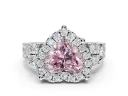 Heart-Shaped Halo Engagement Ring Setting for a Fancy Pink Lab-Grown Diamond | Graduated Channel Band | Sterling Silver