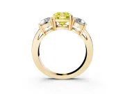 Cushion Cut Three Stone Engagement Ring Setting for a Fancy Yellow Lab-Grown Diamond | Wide Plain Band | Yellow Gold