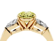 Oval Three-Stone Ring Setting for a Fancy Yellow Lab-Grown Diamond | Pear Side Stones | Yellow Gold