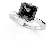 Fancy Black Asscher Cut Diamond Solitaire Engagement Ring Set in Platinum with Slim Tapered Solitaire Band