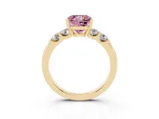 Fancy Pink Princess Cut Diamond Five-Stone Prong Set Engagement Ring Set in Yellow gold with Channel Band