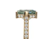 Emerald Cut Vintage Cathedral Engagement Ring Setting for a Fancy Green Lab-Grown Diamond | Carved Band | Yellow Gold