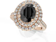Fancy Black Oval Lab-Grown Diamond Double Halo Statement Ring Set in Rose Gold with Pavé Band