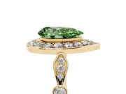 Fancy Green Pear Cut Diamond Halo Engagement Ring Set in Yellow gold with Twisted Band and Prong Setting