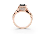 Asscher Cut Leaf Bypass Engagement Ring Setting for a Black Center | Pavé Leaf Accents | Rose Gold