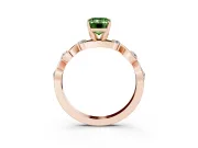 Fancy Green Emerald Cut Diamond Solitaire Ring Set in Rose gold with Ribbon Twist Band, Round Accents and Prong Setting