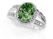 Oval Halo Engagement Ring Setting for a Fancy Green Lab-Grown Diamond | Two-Row Pave Split Shank | Sterling Silver