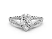 Pear-Shaped Graduated Pave Split Shank Engagement Ring Setting | V Split Shoulders | Platinum