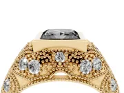 Princess Cut Vintage Bezel Engagement Ring Setting for a Black Center | Milgrain Band | Yellow Gold