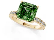 Asscher Cut Pavé Engagement Ring Setting for a Fancy Green Lab-Grown Diamond | Yellow Gold