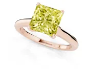 Fancy Yellow Princess Cut Diamond Solitaire Ring Set in Rose gold with Cathedral Band and Prong Setting