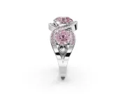 Round Three Stone Halo Engagement Ring Setting for a Fancy Pink Lab-Grown Diamond | Pavé Wave Band | Sterling Silver