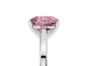 Fancy Pink Radiant Cut Diamond Solitaire Ring Set in Platinum with Prong Setting and Classic Band