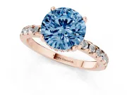 Round Hidden Halo Solitaire Engagement Ring Setting for a Fancy Blue Lab-Grown Diamond | Pave Band | Rose Gold