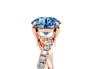 Fancy Blue Round Cut Diamond Twist Band Solitaire Set in Rose gold with Pavé Accents and Prong Setting