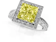 Princess Cut Milgrain Halo Engagement Ring Setting for a Fancy Yellow Lab-Grown Diamond | Side Stones | Sterling Silver
