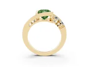 Fancy Green Princess Cut Diamond Bezel Bypass Ring Set in Yellow gold with Round Accents