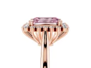 Fancy Pink Emerald Cut Diamond Halo Ring Set in Rose gold with Plain Solitaire Band and Prong Setting