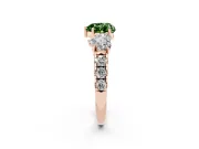 Fancy Green Heart Cut Diamond Three-Stone Ring Set in Rose gold with Pavé Band