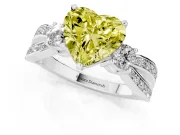 Fancy Yellow Three-Stone Heart Cut Diamond Twist Band Ring Set in Platinum with Pavé Accents and Prong Setting