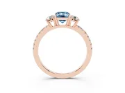 Emerald Cut Three Stone Engagement Ring Setting for a Fancy Blue Lab-Grown Diamond | Pave Shoulders | Rose Gold