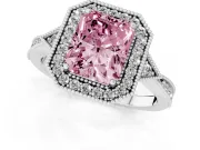 Radiant Cut Milgrain Halo Engagement Ring Setting for a Fancy Pink Lab-Grown Diamond | Graduated Pavé | White Gold