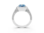 Round Milgrain Halo Engagement Ring Setting for a Fancy Blue Lab-Grown Diamond | Side Stones | Sterling Silver