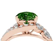 Fancy Green Heart Cut Diamond Halo Ring Set in Rose gold with Marquise and Pavé Band in Prong Setting
