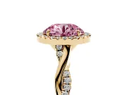 Round Twist Halo Engagement Ring Setting for a Fancy Pink Lab-Grown Diamond | Yellow Gold