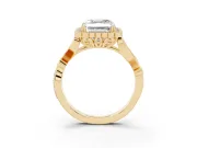 Asscher Cut Vintage Leaf Halo Engagement Ring Setting | Graduated Vine Shank | Yellow Gold
