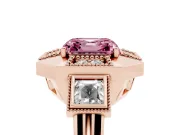 Fancy Pink Asscher Cut Diamond Milgrain Halo Ring Set in Rose gold with Split Shank